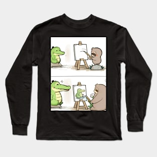 funny sloth drawing crocodile Long Sleeve T-Shirt